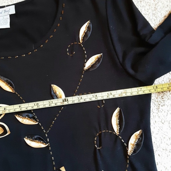 Coral Bay Black Holiday Top Gold Silk Poinsettias Beading 3/4 Sleeve Sz S - Picture 10 of 13